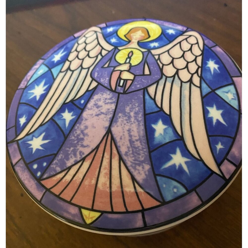 Mikasa Angel Stained Glass Christmas Holiday Trinket Box Dish HA501/683 NIB